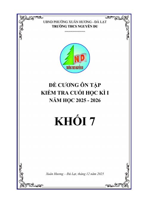 Đề cương ôn tập Học kì 1 Toán 7 năm 2025–2026 trường THCS Nguyễn Du (Lâm Đồng)